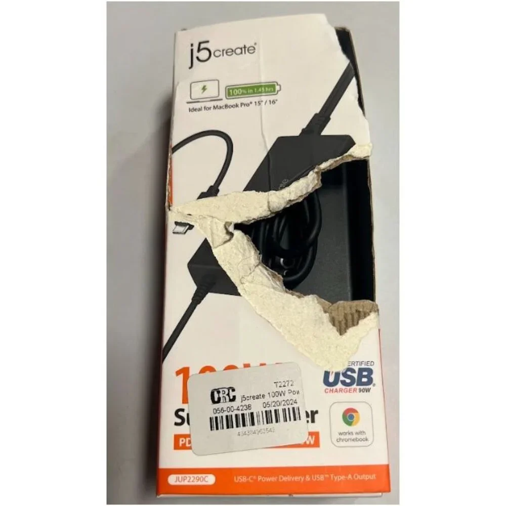 j5create 100W PD USB C Super Charger With USB A Port Black